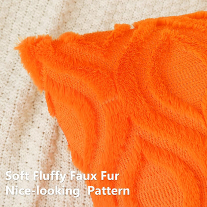 decorUhome Fall Throw Pillow Covers 22x22 Inch Set of 2, Soft Plush Decorative Faux Fur Orange Solid Couch Pillow Covers, Accent Farmhouse Neutral Square Euro Pillow Cases for Sofa Bed Living Room
