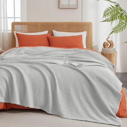 PHF Ultra Soft Waffle Weave Blanket Twin Size 66"x 90"- Washed Lightweight Breathable Cozy Woven Blanket for Bed - Aesthetic Decor for Couch Bedding Sofa Home Car - Light Grey