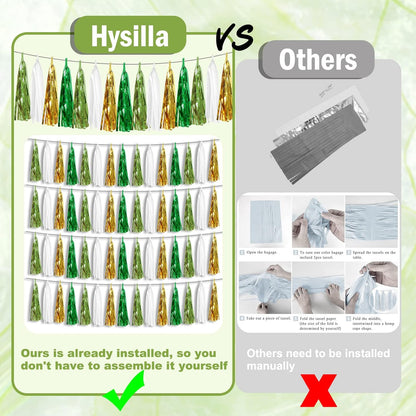 4P Sage-Green Beige-Mint Gold Foil Fringe Metallic Tassel Garland Banner, Tassels Banner Streamers for Parade Floats, Bachelorette, Wedding, Birthday, Christmas, Bridal/Baby Shower Party Decorations