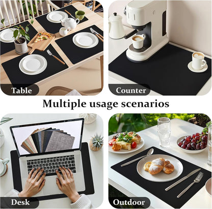 FROMHEART Faux Leather Placemats Set of 4–Waterproof,Heat/Oil Stain-Resistant PU Table Mat–Reversible,Non-Slip,Easy to Clean Place Mats for Kitchen,Dining,Indoor/Outdoor,(Black,11.8" x 17")