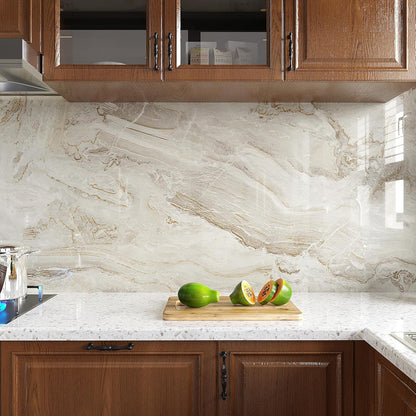 VEELIKE Large Size Marble Contact Paper Peel and Stick Countertops for Kitchen Waterproof Beige Gold Marble Wallpaper for Countertops Walls 32''x118'' Self Adhesive Countertop Vinyl for Bathroom Desk