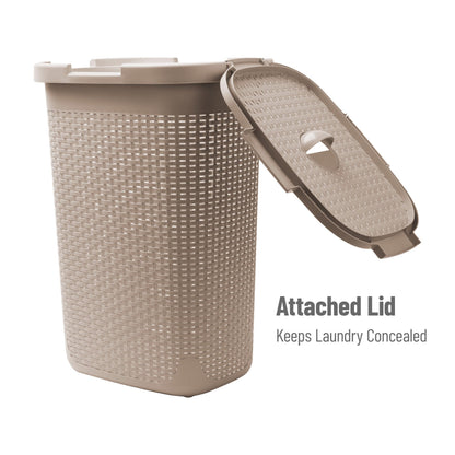 Mind Reader Slim Laundry Hamper with Lid, 60L Tall Clothes Basket, Narrow Tapered Design for