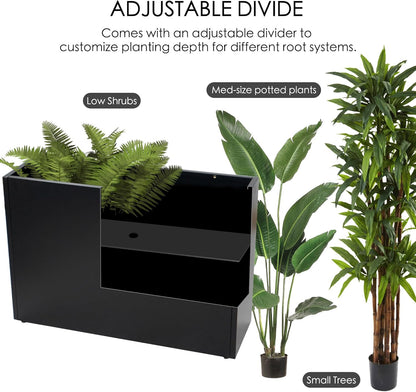 Kozyard 36" x 12" x 24" Metal Rectangular Planter Box Steel Long Box Planter Black Powder Coated Steel Plant Pot All-Weather Use with Partition Panel for Indoor Outdoor for Trees, Plants Flowers