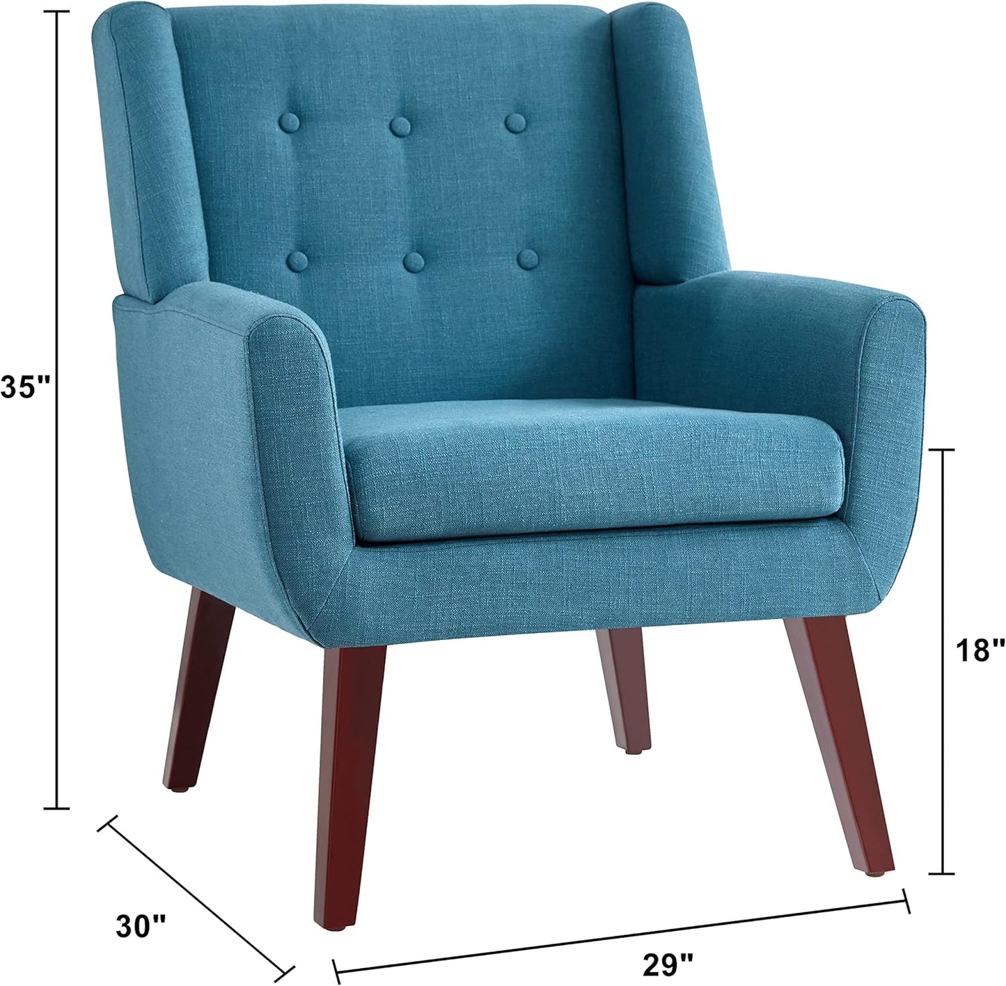 HUIMO Button-Tufted Accent Chairs Set of 2,Upholstered Reading Living Room Chair,Mid Century Modern Chair with Linen Fabric, Club Chair,Comfy Arm Chairs for Living Room,Bedroom,Lake Blue