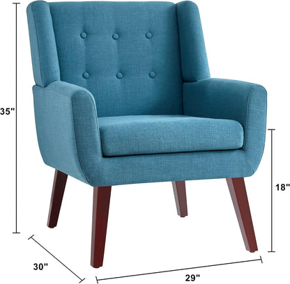 HUIMO Button-Tufted Accent Chairs Set of 2,Upholstered Reading Living Room Chair,Mid Century Modern Chair with Linen Fabric, Club Chair,Comfy Arm Chairs for Living Room,Bedroom,Lake Blue