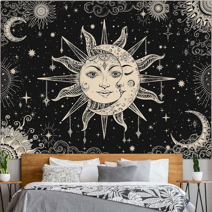 Lunerfex Sun and Moon Tapestry Mandala Wall Tapestry, Vintage Tapestries for Bedroom Ceiling Tapestries Wall Hanging for Bedroom Living Room Decor Sun-2 60"x80"