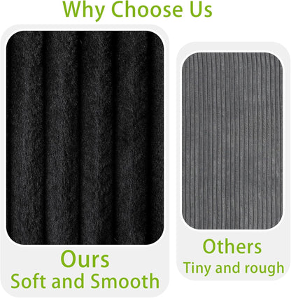 THSUPER Oversized U Shaped Plush Corduroy Fluffy Sectional Sleeper Sofa with Pull Out Bed and Double Storage Chaise for Living Room - Black