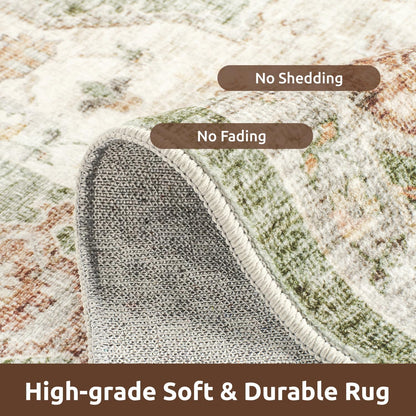 AMOAMI-3X5 Area Rug-Soft Washable Vintage Throw Accent Rugs for Living Room, Entryway, Bedroom, Kitchen, Bathroom, Laundry Room, Kitchen, Bathroom, Bedside, No Slip Green