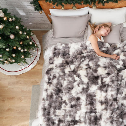 Cozy Bliss Faux Fur Throw Blanket for Couch, Fuzzy Soft Plush Thick Bubble Blanket for Sofa Bedroom Living Room, 108 * 90 Inches Tie Dye Taupe