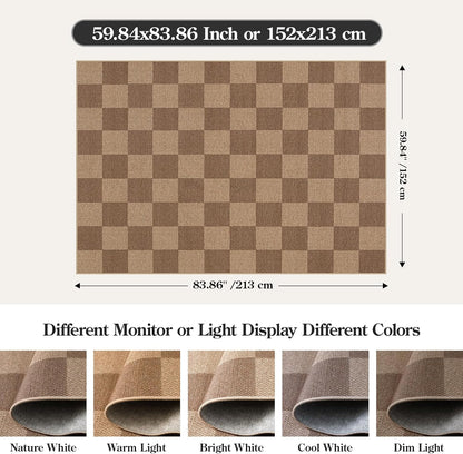 Lahome Checkered Easy Jute Living Room Rugs, 5x7 Large Dining Room Office Carpet Farmhouse Washable Area Rug, Checkerboard Neutral Non Slip Indoor Outdoor Carpet for Bedroom Entry Patio