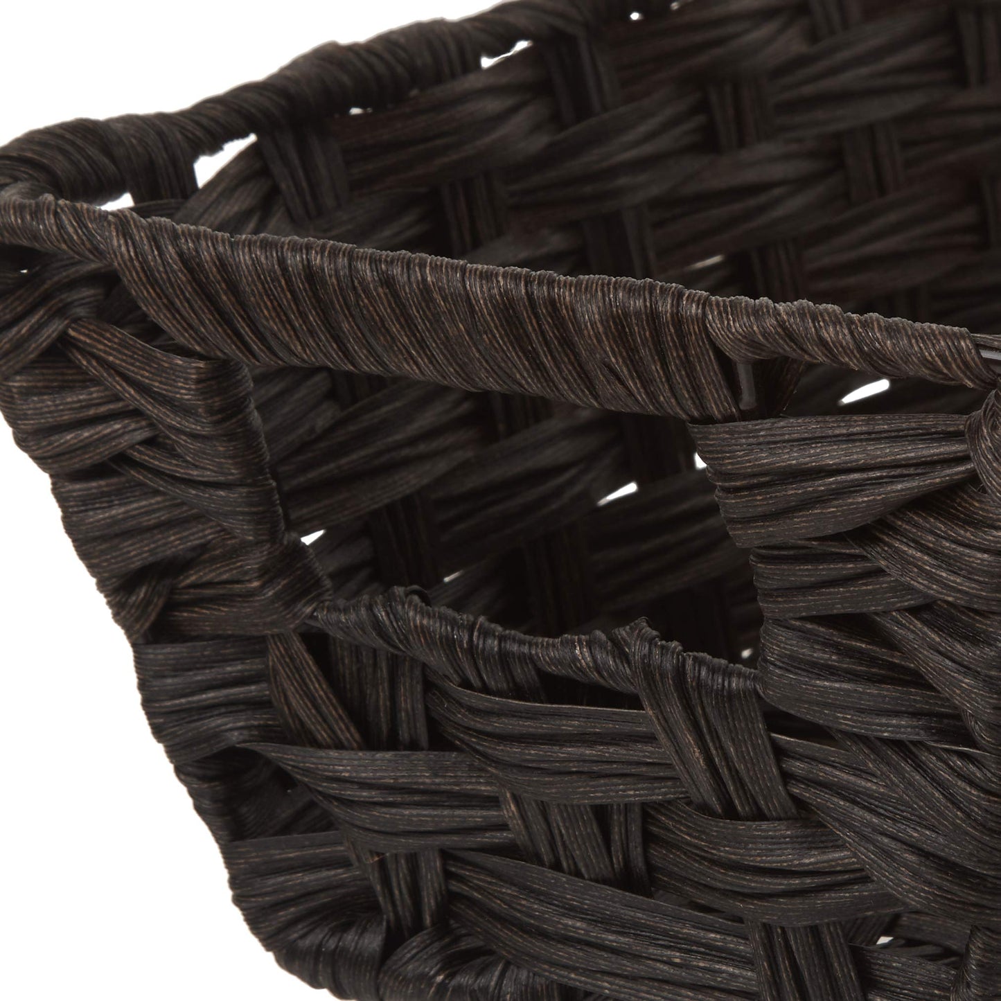 Whitmor Woven Storage Basket for Shelves, Small Plastic Wicker Organizer Bin with Handles, Metal
