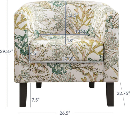 BELLEZE Living Room Chairs Set of 2, Linen Round Accent Barrel Chairs, Club Tub Sofa Chairs for Bedroom, Corner Chairs with Flared Legs and Cozy Soft Padding - Highland (Green Coral)