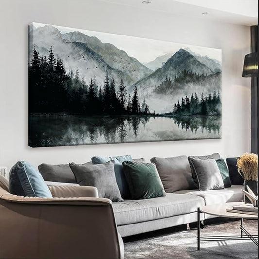 TAIJXAGSG Canvas Art Wall Decor Paintings Art Prints Modern Wall Art For Living Room Decorations Mountain Lake View Landscape Artwork Wall Bedroom Kitchen Office Home Wall Decor Artwork 24"×48"