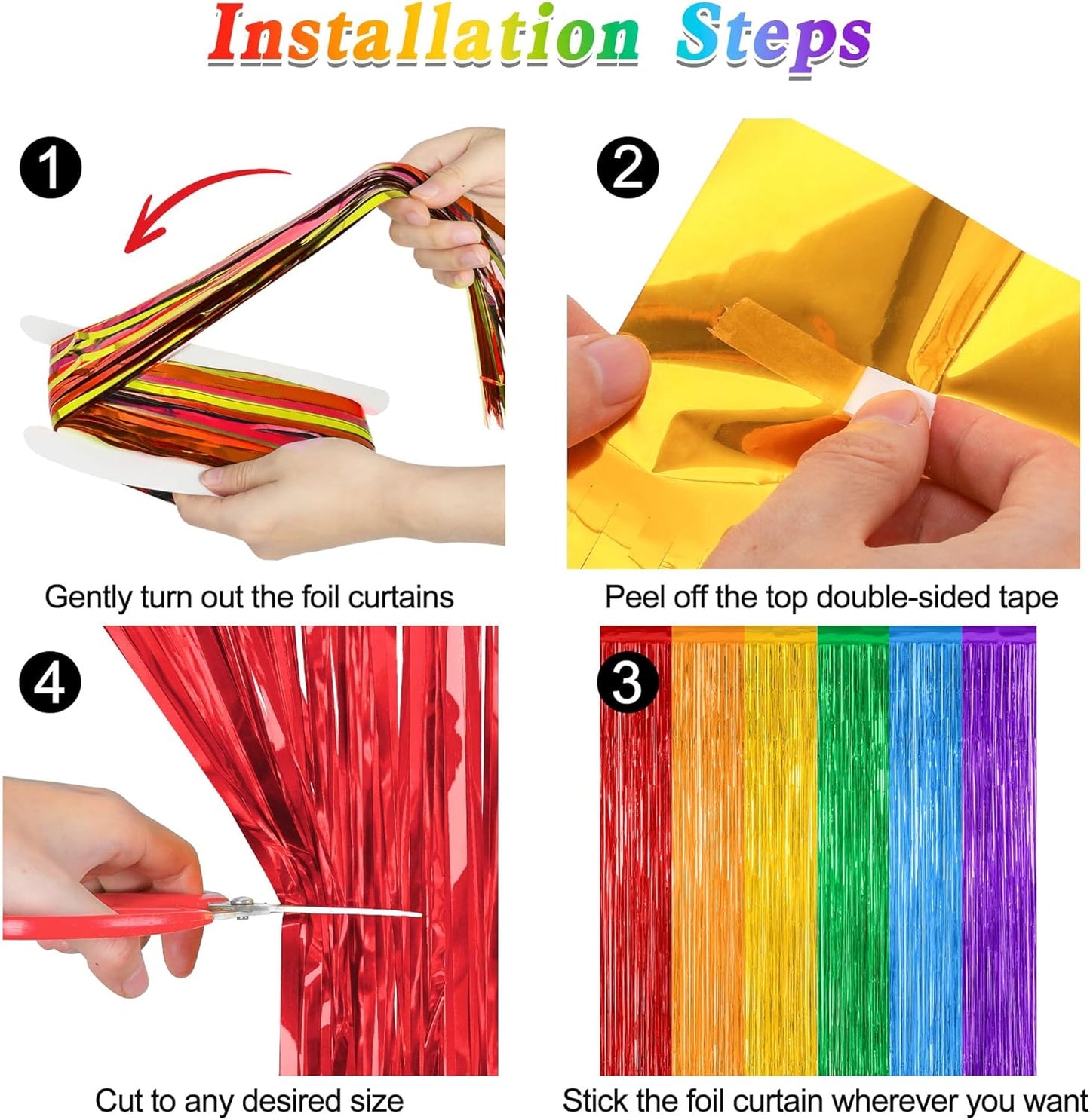 2 Pack Rainbow Backdrop Curtains, 3.28 FT x 7.05 FT Colofull Party Decorations, Metallic Tinsel Backdrop Fringe Curtains Party Streamer, Rainbow Party Supplies for Wedding Birthday Party Engagement