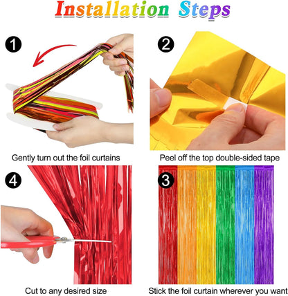 2 Pack Rainbow Backdrop Curtains, 3.28 FT x 7.05 FT Colofull Party Decorations, Metallic Tinsel Backdrop Fringe Curtains Party Streamer, Rainbow Party Supplies for Wedding Birthday Party Engagement