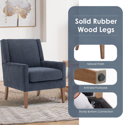 COLAMY Modern Wingback Living Room Chair Set of 2, Upholstered Fabric Accent Armchair, Single Sofa Chair with Lounge Seat and Wood Legs for Bedroom/Office/Reading Spaces, Blue