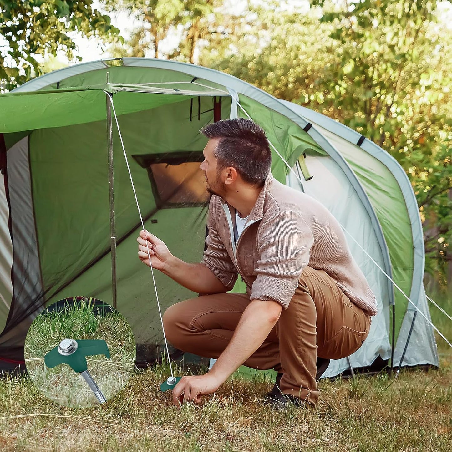 Hicarer 10 Pcs 20 Pcs 8'' Screw in Tent Stakes Heavy Duty Ground Metal Stakes for Inflatables with Hex Head Driver for Outdoor Camping Tent Inflatable Garden Decor (Dark Green)