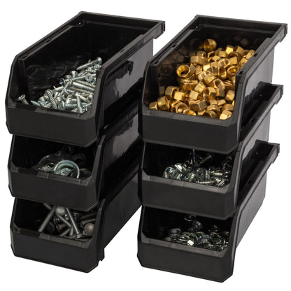 ReadySpace Small Stackable Plastic Storage Bins, 12-Pack, Black