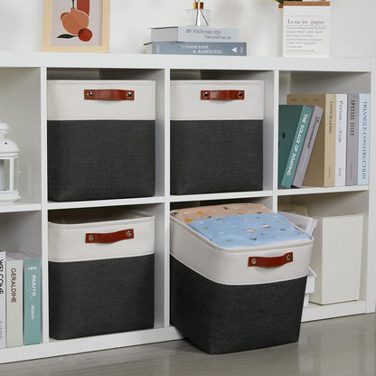 DULLEMELO Set Of 4 Cube Storage Bins, Fabric Storage Basket for Shelves Closet Nursery Toy Storage, 12 Inch Collapsible Fabric Bins for Toy Book Magazine Towel Organizers(4 Pack - 12" White&Black)