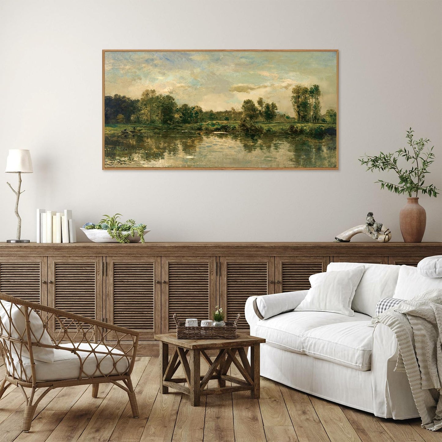 Tinonedraw Vintage Nature Framed Canvas Wall Art Set of 3, French Country Wall Decor, Rustic Landscape Farmhouse Art Paintings, Olive Green Trees Art Prints for Living Room Bedroom Office 20"x40"