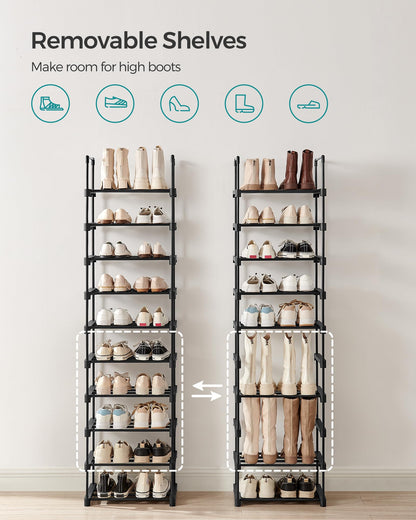 SONGMICS Shoe Rack, 10-Tier Shoe Organizer, Metal Storage Shelf, Upright or Upside Down, for 11-22