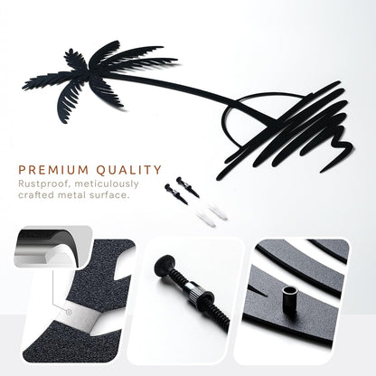 Metal Palm Tree with Sunset Wall Art, Large Outdoor Wall Decor, Tropical Beach Decor for Living Room, Bedroom, Garden Home Wall Sign, Perfect Metal Wall Art for Beach House (Black, 40 x 33 inches)