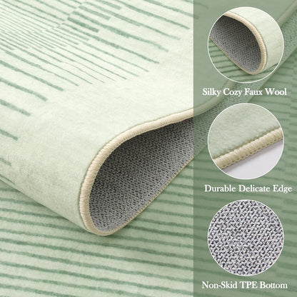 Wonnitar Washable Green Striped Runner Rug for Hallway 2'6"x8', Non-Slip Soft Runner Rug for Bedroom, Low Pile Minimalist 8ft Carpet Runner for Bathroom Laundry Kitchen (Green, 2'6" x 8')