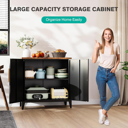 SISESOL Black Storage Cabinet with Doors and Shelves,30 inch Pantry Cabinet Sideboard with Leg,Small Accent Cabinets with Storage,Side Floor Cabinets for Home,Kitchen,Coffee Bar,Dining/Living Room