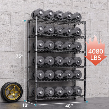 4080 lbs Steel Storage Shelving 6-Tier Utility Shelving Unit Steel Organizer Wire Rack for Home,Kitchen,Office,Garage, 17.7" D x 47.2" W x 72.3" H