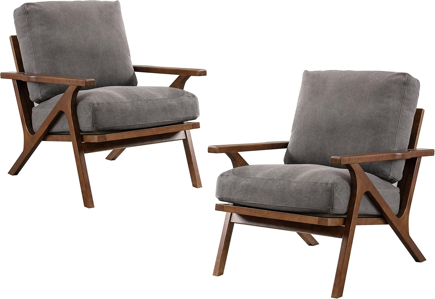 chairus Mid Century Accent Armchairs Modern Upholstered Lounge Chair Compfy Leisure Arm Chair for Living Room Fireplace/Bedroom/Reception/Dorms, Set of 2, Denim Fabric Grey