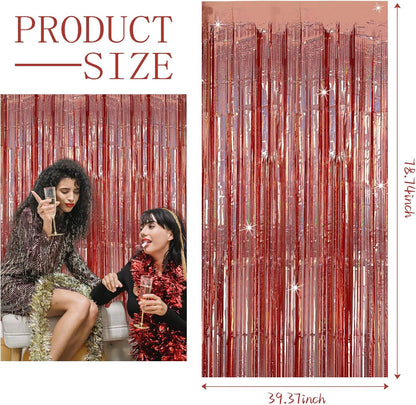 3 Pack Rose Gold Fringe Curtain Backdrop Birthday Bachelorette Party Decorations Metallic Tinsel Streamers Foil Backdrop Christmas Graduation Wedding New Year Party Decorations