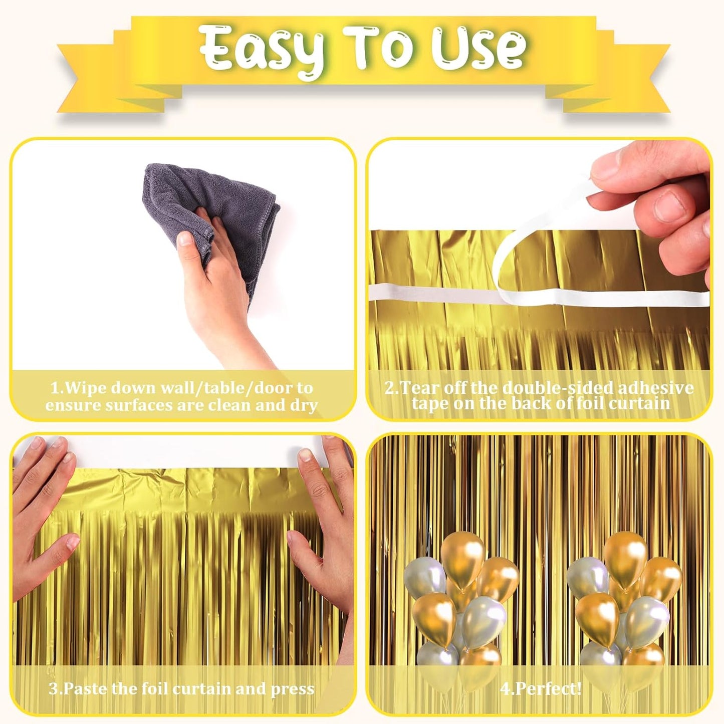 3 Pack 3.3 x 8.2 ft Matte Gold Foil Fringe Backdrop Curtains, Tinsel Streamers Party Decorations, Fringe Backdrop, Door Shimmer for Graduation, New Years Eve, Birthday Party