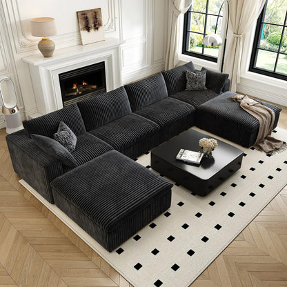 157.5" Cloud Couch Oversized Modular Sectional Sofa for Living Room,Modern Sofa with Deep Seat，U-Shape Boneless Couch with 2 Ottoman,Comfy Upholstered Couches for Apartment, Studio, Office,Black