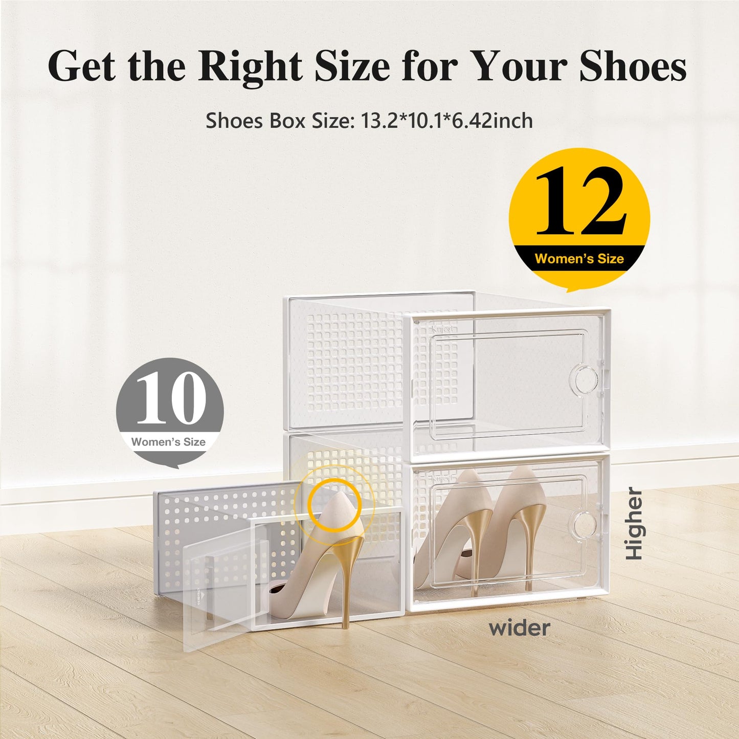 Kuject X-Large Shoe Storage Boxes 12 Pack, Clear Stackable Shoe Organizer