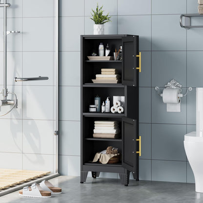 47.24" H Metal Narrow Bathroom Storage Cabinet Pantry Storage Cabinet, 2 Adjustable Shelves for Kitchen, Home Office, Living Room, Dinning Room (Black)