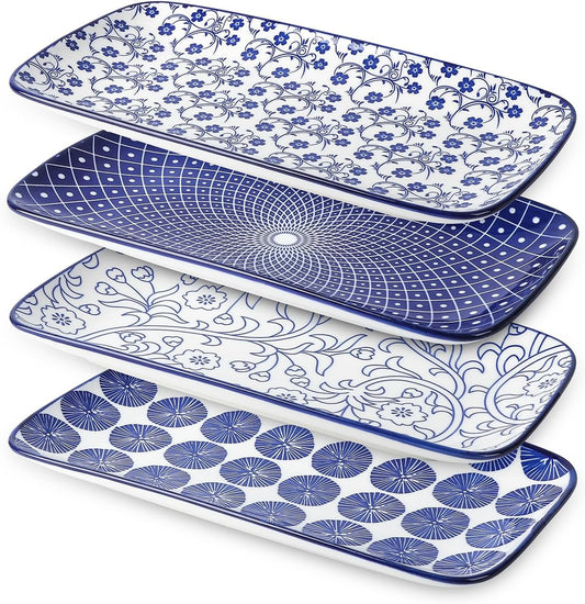 Selamica Ceramic Rectangular Salad Plates Set, Dinner Plate 9.4 Inch Dessert Plates for Party