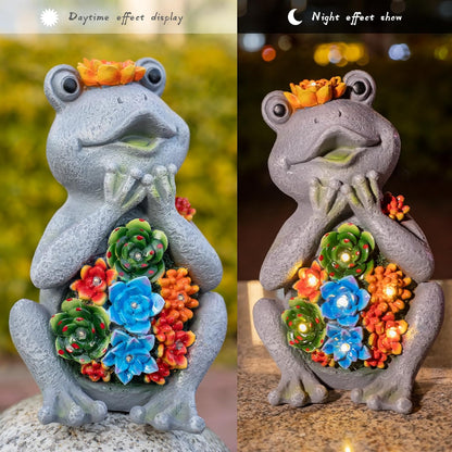Frog Solar Figurine Light Statue Outdoor Gardening Gifts Decoration Garden Frogs Yard Decor Lamp With 8 Led Lights And Succulent Waterproof Patio Lawn Decor Housewarming Frog Gifts For Women