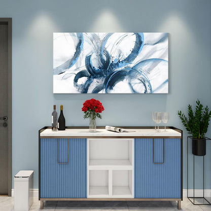 Blue Wall Art Large Pictures for Living Room Abstract Wall Decor Wall Decoration Print Pictures Canvas Framed Artwork Minimalist Paintings for Office Above Bed Wall Decor 24×48in
