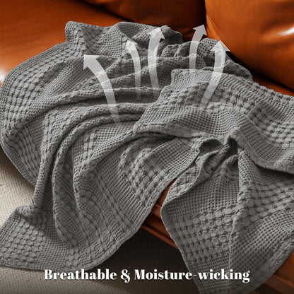 PHF 100% Cotton Waffle Weave Blanket King Size, Soft Lightweight Breathable Cozy Summer Blankets for Bed, Luxury Aesthetic Woven Bedding for Home Decor, 108"x90", Dark Grey