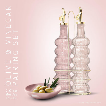 COOK WITH COLOR Glass Olive Oil Bottle Dispenser - 2 Pack- 17oz Oil and Vinegar Cruet - Olive Oil Carafe Decanter for Kitchen