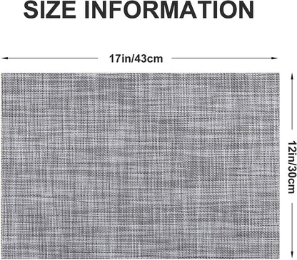 Vinyl Placemats Set of 6, PVC Woven Washable Non-Slip Table Mats, Heat Resistant Wrinkle Free Place Mats for Dining Table, Easy to Clean (6, Light Grey)