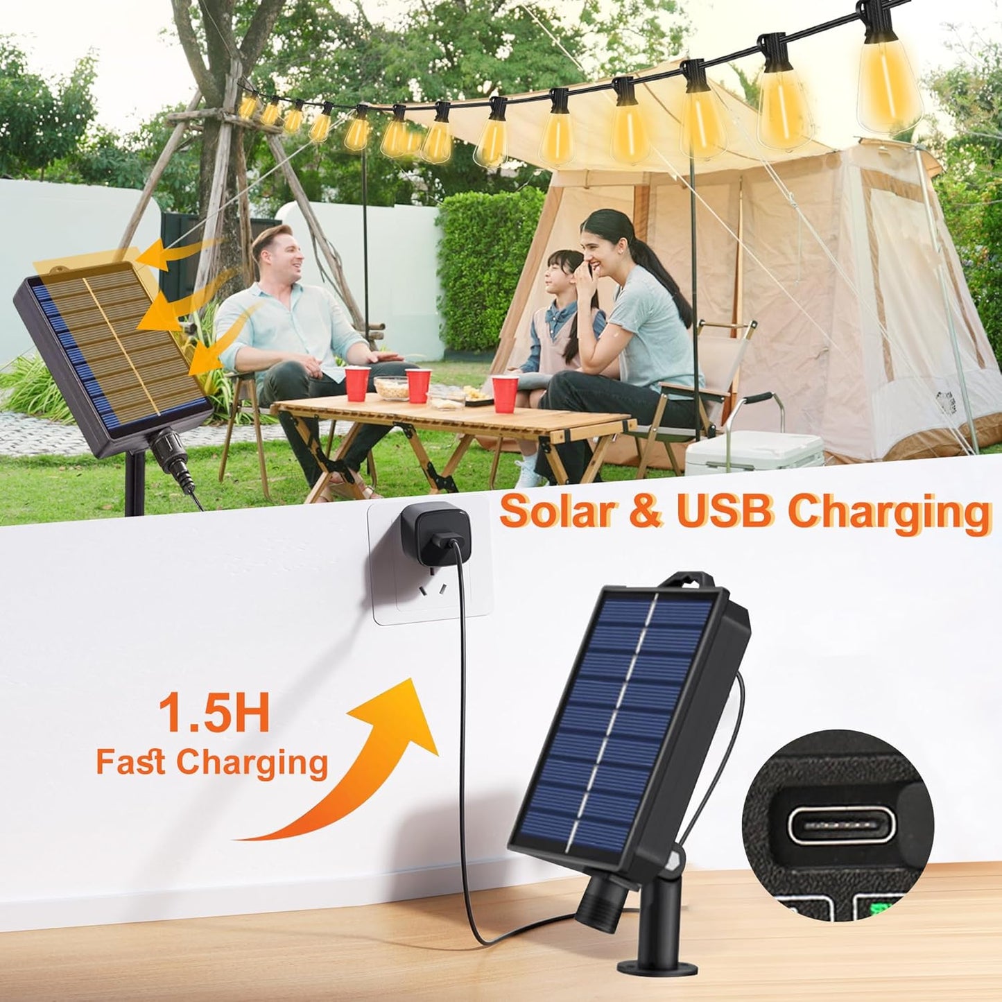 Solar Powered Warm White LED Outdoor String Light with Remote Control, Shatterproof Light Bulbs for Backyard Garden Patio Pergola Gazebo Bistro Bedroom Christmas Wedding Party (10+1 Bulbs)