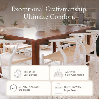 POLY & BARK Weave Dining Chair – Mid-Century Modern Wishbone Dining Chair with Arms, Solid Wood Frame, Indoor Use – White – Single - Ideal for Dining Room, Kitchen or Stylish Accent Setting