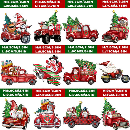 Wooden Christmas Truck Ornaments Red Truck Wooden Hanging Ornaments Wooden Car Crafts with Bead Farmhouse Hanging Decor for Xmas Tree Decoration Holiday Parties Craft Supplies 24 Pieces