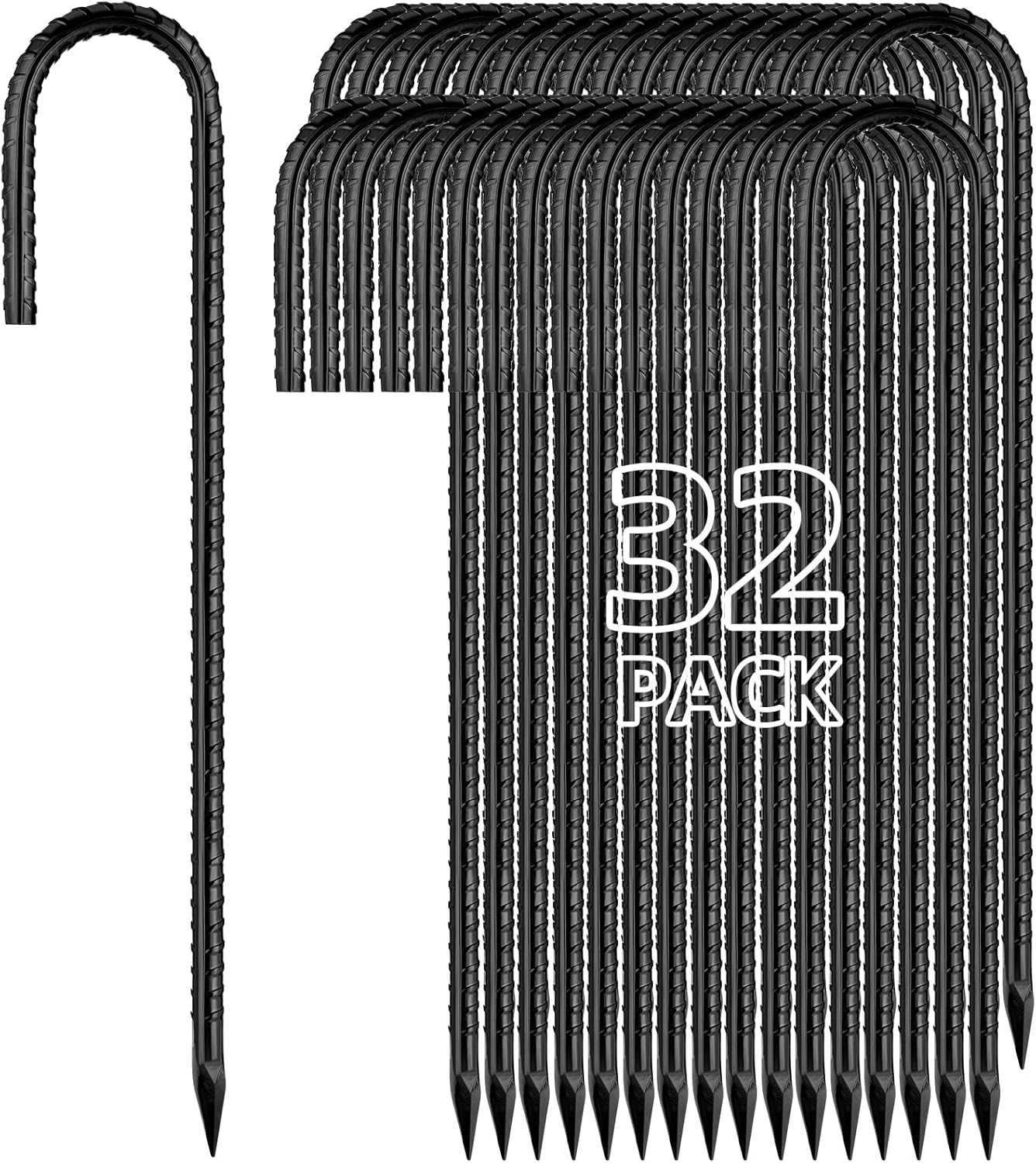 12 Inch Rebar Stakes J Hook Ground Stakes 32-Pack Heavy Duty Galvanized Chain Link Fence Stakes Metal Tent Stakes for Outdoor Lawn Decorations Inflatables Canopy Swing Set