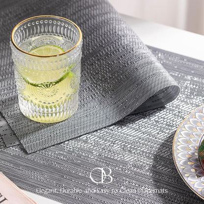 Placemats Set of 8 - Easy Clean Woven Vinyl Placemat for Dining Table, Indoor/Outdoor Place Mats, Washable PVC Table Mats（Gray）