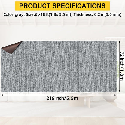 Marine Carpet,6 FT x 18 FT Smoke Gray Indoor Outdoor Carpet 0.2" Thick Boat Carpet with Water-Proof TPE Backing, Non-Slide Outdoor Marine Carpet Roll for Home, Patio, Porch, Deck