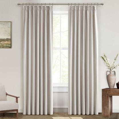 90 Inch Blackout Curtains for Living Room Thermal Noise Reduction Sliding Door Total Two Burg Country Style Linen Window Curtains & Drapes for Track System Back Tab/Pinch Pleat, Ivory Cream Set of 2