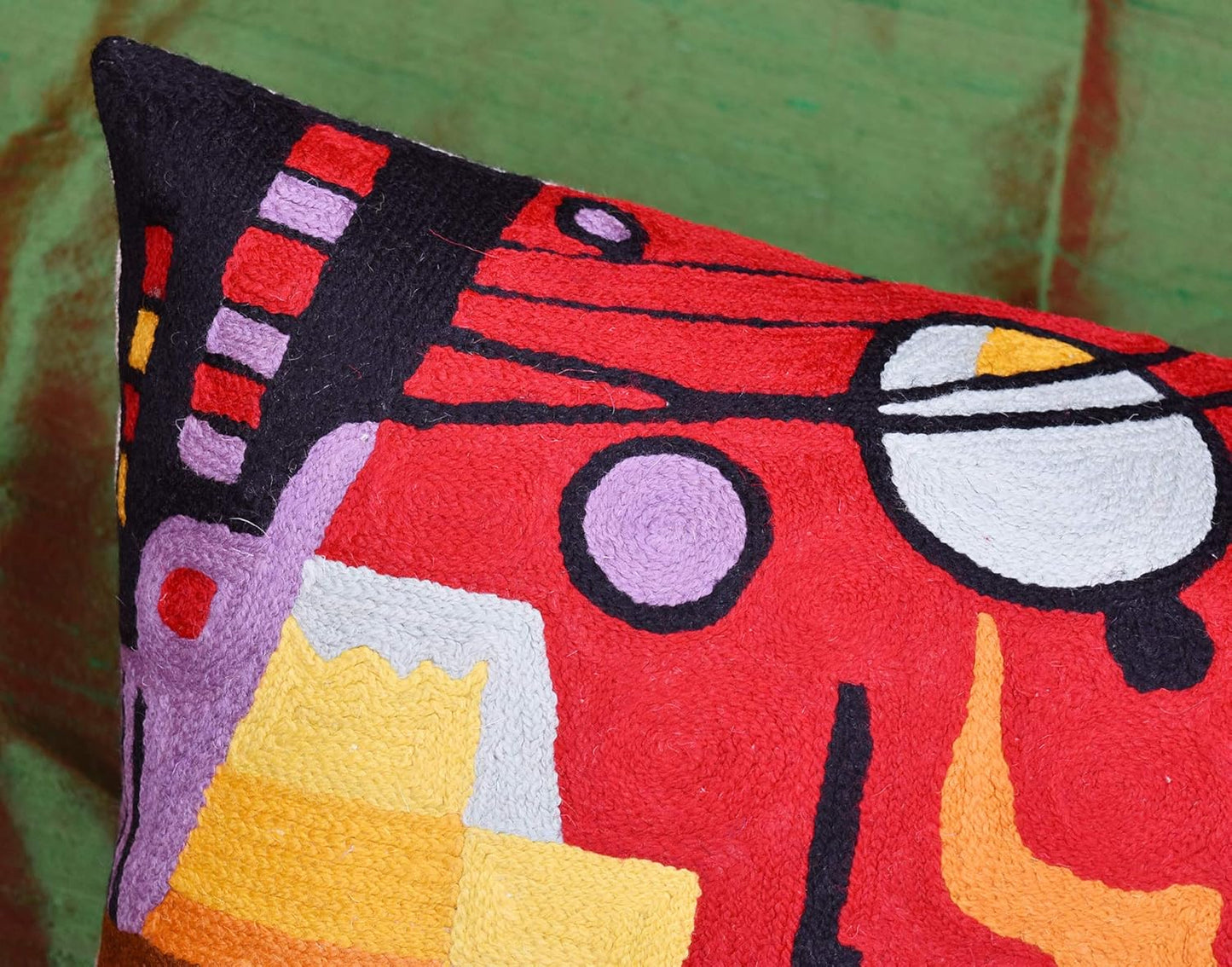 Lumbar Kandinsky Red Pillow Cover | Heavy Red Space Modern Throw Pillows Chair Cushion | Red Contemporary Pillow | Red Farmhouse Pillows | Modern Couch Pillow | Handmade Wool Size 14x20