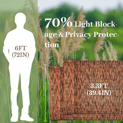 Brown 2 Pack 3.3FT X 16.4FT Reed Fencing Roll, Balcony Privacy Shade Reed Bamboo Fencing Garden Fence Border, Wind Block Sunshade Fence Screen for Outdoor Yard Patio Flower Bed Edge